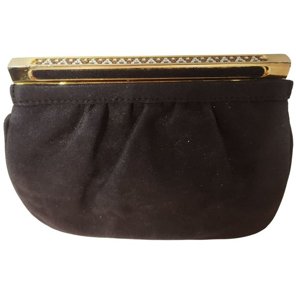 Lisette New York Vintage 60s Crossbody Bag Brown Suede with Rhinestone Clasp - Picture 11 of 12